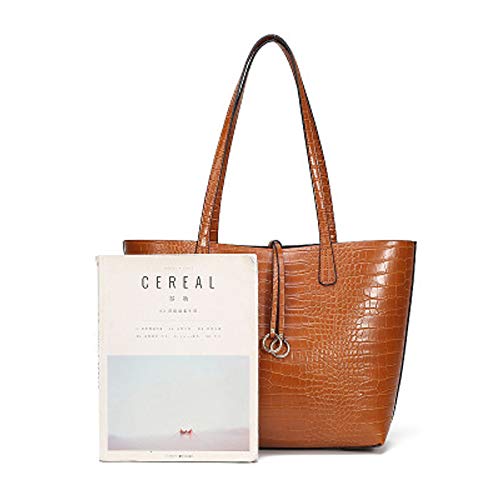 Stylesty Designer Shopping PU Tote Bag Set, Fashion Women Shoulder Handbags with Key Ring (Medium, Newbrown)