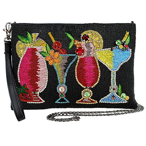 MARY FRANCES Drinks on Me Embellished Leather Cocktails Crossbody Wristlet Zip Top Handbag