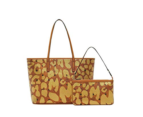 MCM Women’s Copper/Gold Coated Canvas Leopard Print Tote Bag MWP8AVI95CO001
