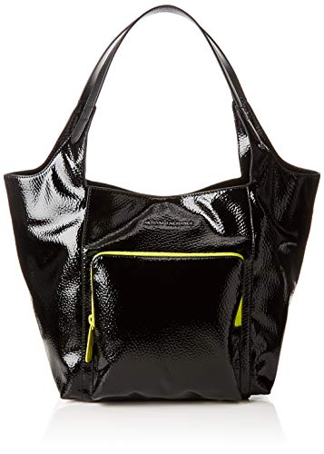 Armani Exchange Shiny Shopping Bag Women’s Tote, Black, 27x11x44 centimeters (B x H x T)