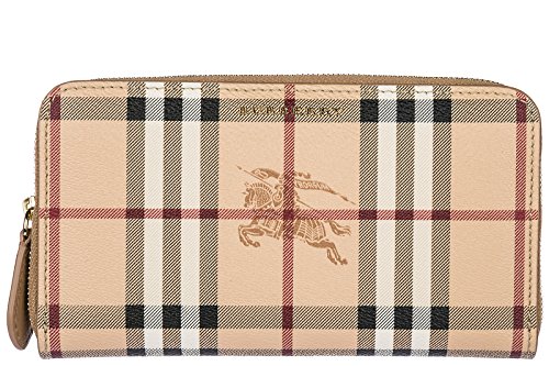 Burberry Women’s Haymarket Check and Leather Ziparound Wallet Camel