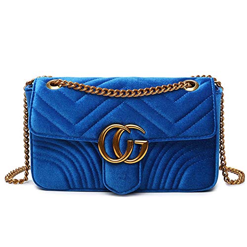 Fashion Shoulder Bag Leather Crossbody Lattice Handbag Quilted Purse for Woman Teen Girls (Blue Velvet Large)
