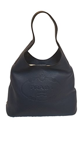 Prada Vitello Daino Navy Blue Hobo Designer Handbag for Women 1BC026