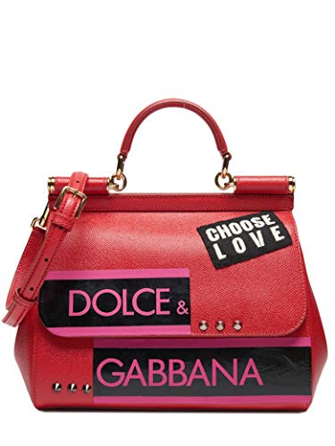 DOLCE & GABBANA Miss Sicily Red Choose Love Studded Dauphine Leather Medium Bag Handbag Purse Tote