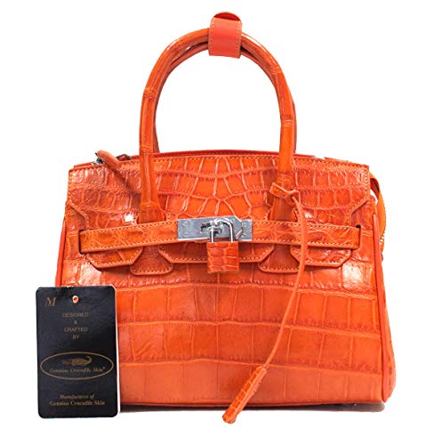 Authentic M Crocodile Skin Womens Belly Leather Locked Clutch Bag Purse W/Strap Sz.S Handbag