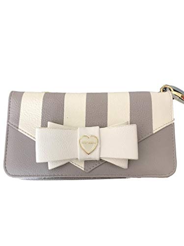 Betsey Johnson Grey White Stripe Fashion Bow & Charm Detail Double Entry Wristlet Wallet