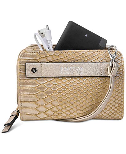 Kenneth Cole REACTION Crossbody Wallet 24? Strap Embossed Leather Snake (Antique Gold, One Size)