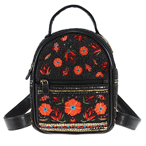 MARY FRANCES Viva La Noche Beaded-Embroidered Floral Mini Backpack