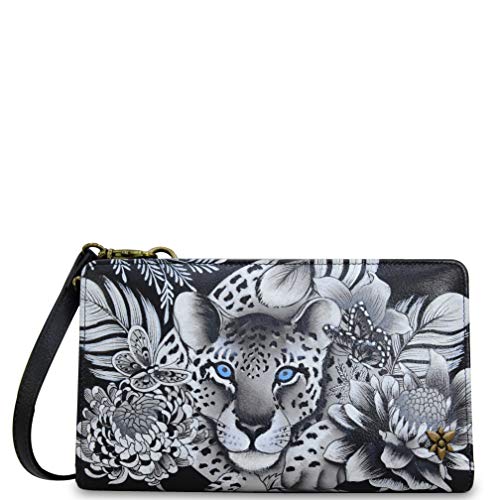 Anuschka Women’s Genuine Leather Organizer Wallet | Hand Painted Original Artwork |RFID Protecting Credit Card Holders | Rear Pocket Holds Your Cell Phone |Cleopatra’s Leopard | Cleopatra’s Leopard