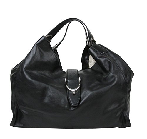 Gucci Stirrup Black Calf Leather Large Hobo Bag Handbag 296855 1000