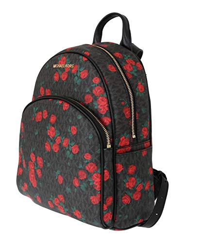 Michael Kors Abbey Medium Black Signature Leather Roses Backpack Bag