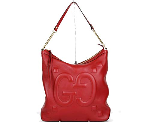 Gucci Women’s Red Leather Embossed Apollo Hobo Chain Shoulder Bag 453562 6433