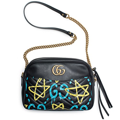 Gucci Ghost GG Marmont Black Graffiti Leather Shoulder Bag Handbag Italy New 1