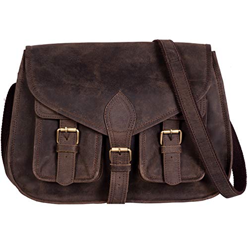 KPL 14 Inch Leather Purse Women Shoulder Bag Crossbody Satchel Ladies Tote Travel Purse Genuine Leather (Distressed Hunter(Buffalo Leather))