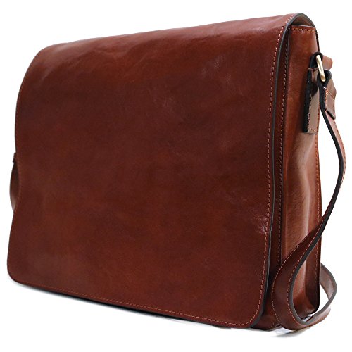 Floto Firenze Messenger Bag in Brown Full Grain Calfskin Leather – Large