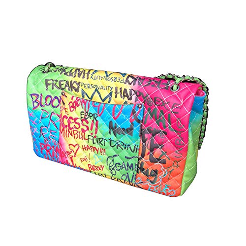 Kommschonff Womens Handbags Purse Color Graffiti Quilted Shoulder Bag Personality Fashion Package Shoulder Messenger Oversize Bag