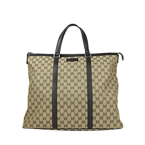 Gucci Original GG Beige/Brown Canvas Leather Trim Zip Top Tote Bag 449170 9903