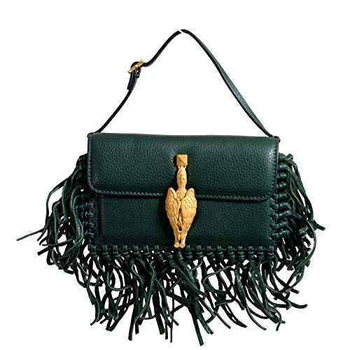 Valentino Women’s 100% Leather Fringe Green Griffin Handbag Clutch Bag
