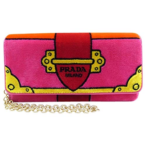 Prada Portafoglio Pattina Cammello Pink Velvet Ricamo Wristlet 1MH019