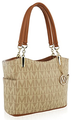MKF Shoulder Handbag for Women: Vegan Leather Satchel-Tote Bag, Top-Handle Purse, Ladies Pocketbook Beige