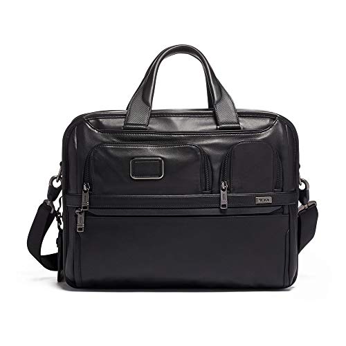 TUMI – Alpha 3 Expandable Organizer Leather Laptop Brief Briefcase – 15 Inch Computer Bag for Men and Women – Black
