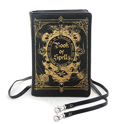 Black and Gold Book of Spells Hard Clutch with Removable Strap