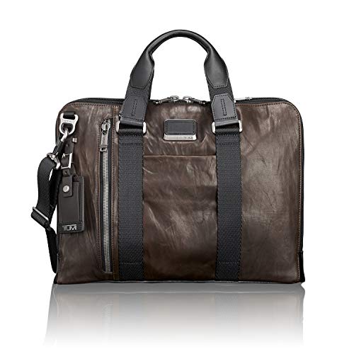 TUMI – Alpha Bravo Aviano Leather Laptop Slim Brief Briefcase – 15 Inch Computer Bag for Men and Women – Dark Brown