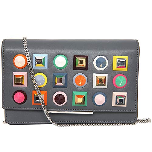 Fendi Mini Bag Clutch Asphalt Gray Leather Multicolor Studs Luxury Bag 8M0346