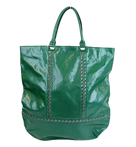 Bottega Veneta Unisex Green Leather Woven Detail Tote Bag 296558