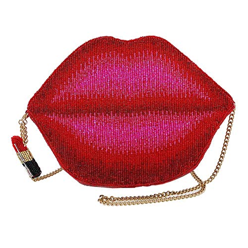 MARY FRANCES Pucker Up Beaded Lips Novelty Crossbody Handbag