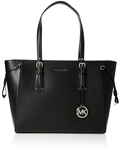 Michael Kors Womens Voyager Canvas and Beach Tote Bag Black (BLACK)
