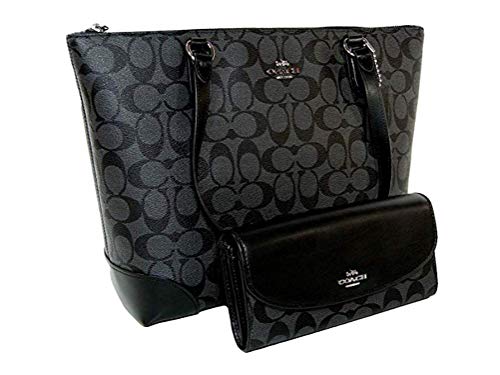 New Coach C Signature Purse Hand Bag Tote & Wallet Matching 2 Piece Set Black
