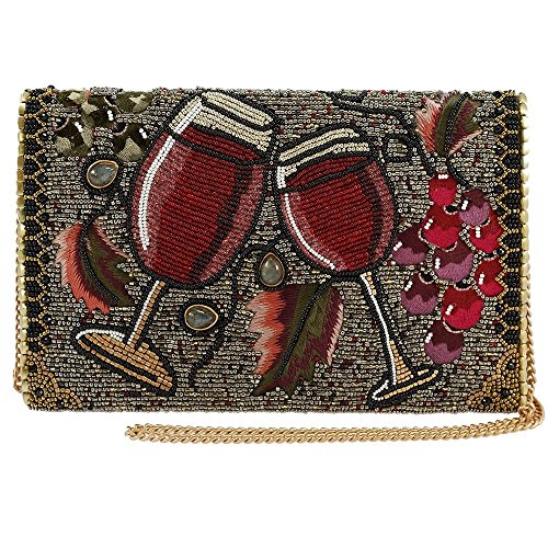 MARY FRANCES Vino Beaded Wine Glasses and Grapes Crossbody Clutch Handbag