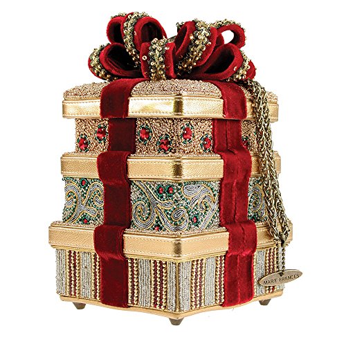 Mary Frances It’s a Wrap Beaded Jeweled 3D Ribbon Gold Christmas Present Holiday GIft Purse Handbag