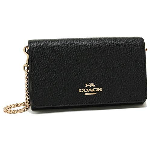 Coach Embellished Crossgrain Leather Crossbody Chain Clutch Wallet F39126 Black Gold