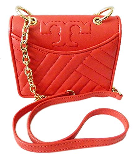 Tory Burch Womens Alexa Micro Mini Leather Crossbody Bag, Brilliant Red