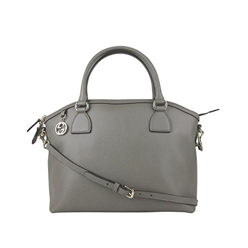 Gucci GG Charm Grey Leather Medium Convertible Dome Bag With Detachable Strap 449651 1226