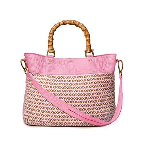 Eric Javits Luxury Fashion Designer Women’s Handbag – Analu – White/Pink/Mix