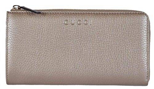 Gucci Women’s Pebbled Leather Quarter Zip Wallet 332747 9504 Metallic Golden Beige