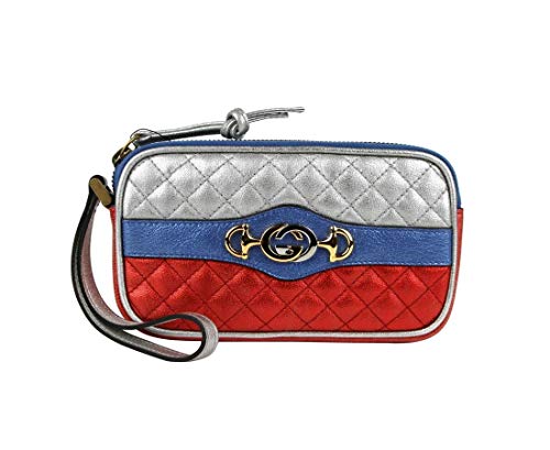 Gucci Women’s Dionysus Quilted Red/Silver Metallic Leather Phone Case Wristlet 542202 8172