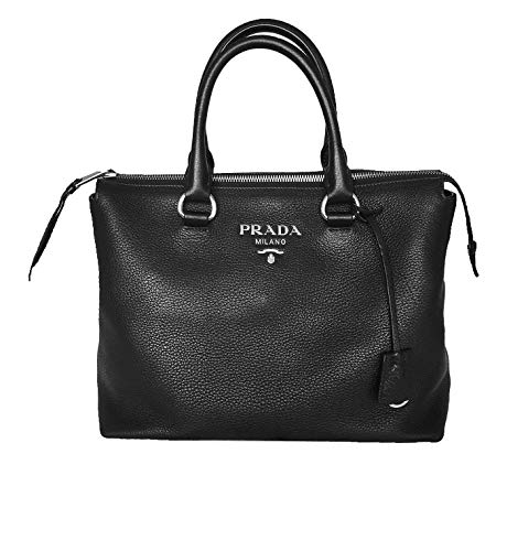 Prada Women’s Vitello Phenix Handbag 1ba063 Black Leather Tote