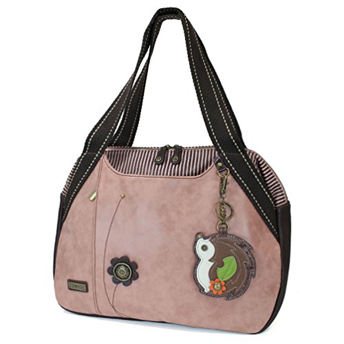 Chala Handbags Dust Rose Shoulder Purse Tote Bag with Dog Key Fob/coin purse (Hedgehog)