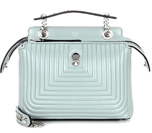 Fendi Dotcom Click Pale Blue Small Quilted Lambskin Leather Chain Satchel Bag Silver Hardware 8BN299