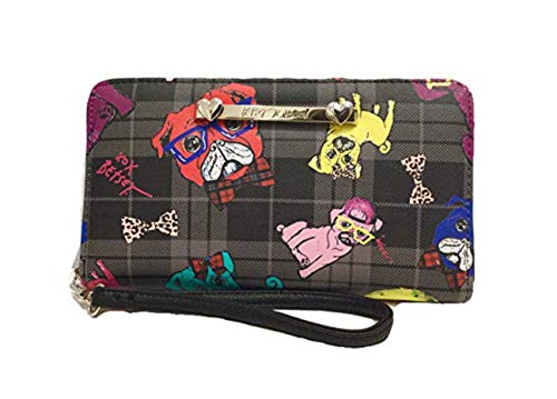Classic Betsey Johnson French Bulldog Plaid Multi Compartment Wristlet Wallet – Large