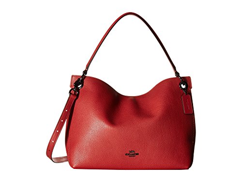 COACH Polished Pebble Leather Clarkson Hobo Dk/Washed Red One Size