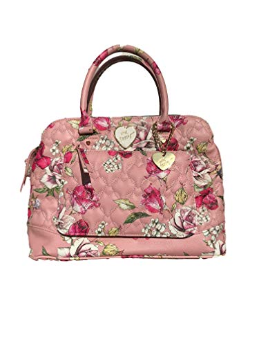 Betsey Johnson Blush Floral Print Faux Leather Triple Entry Zipper Heart Charm Detail Satchel Crossbody Handbag
