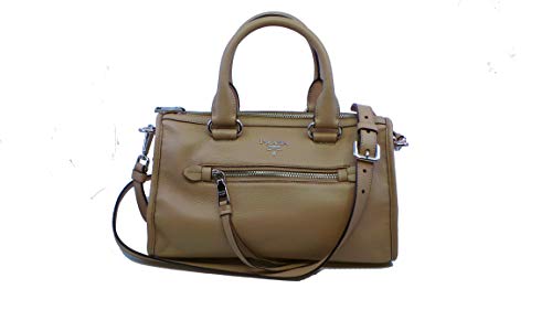 Prada Women’s Beige Tan Cammeo Bauletto Vitello Phenix Leather Tote Satchel Handbag 1BB022