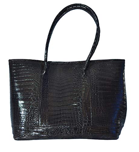 Handbag Authentic Paola Sacci Crocodile Skin Womens Belly Leather Clutch Bag Purse Handbag (Bright Dark Brown)