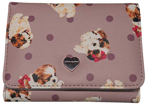 Betsey Johnson Flap Clutch Compact Puppy Dog Wallet Blush Multi