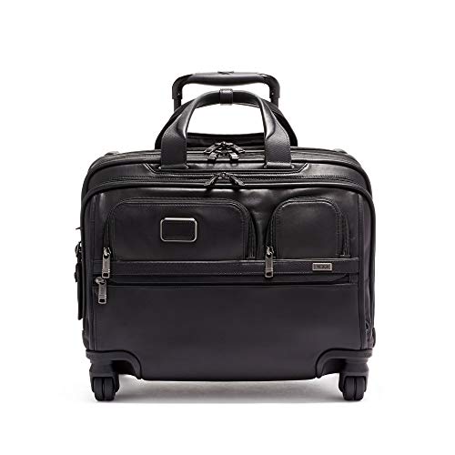 TUMI – Alpha 3 Deluxe 4 Wheeled Leather Laptop Case Brief Briefcase – 17 Inch Computer Bag for Men and Women – Black
